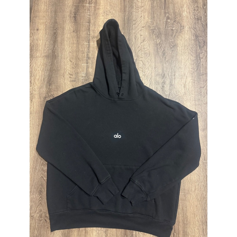 Alo Yoga Accolade Hoodie Black Fleece Pullover Sweatshirt Small RN 87370